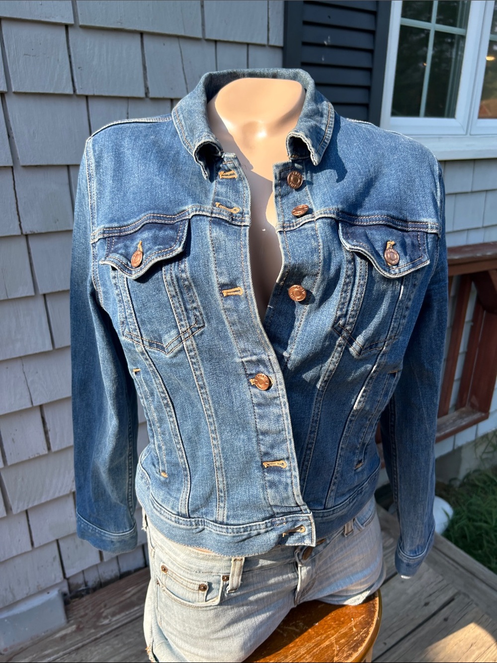 J.Crew/Jeans Women's Blue Denim Jacket with Button-Front Detail- Stretch- Med
